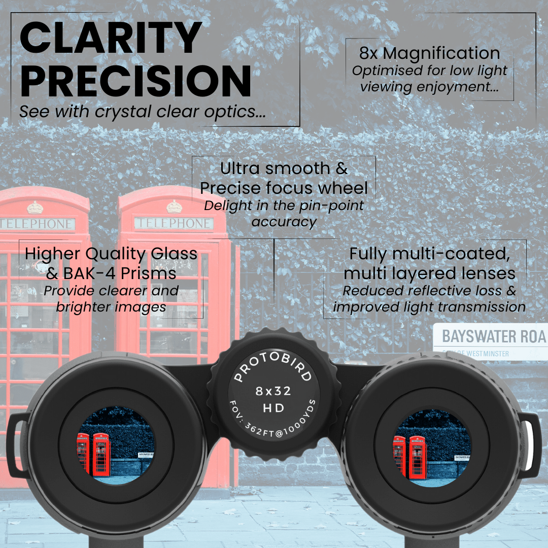 PROTOBIRD 8x32 HD Binoculars in Urban Grey - Pursual