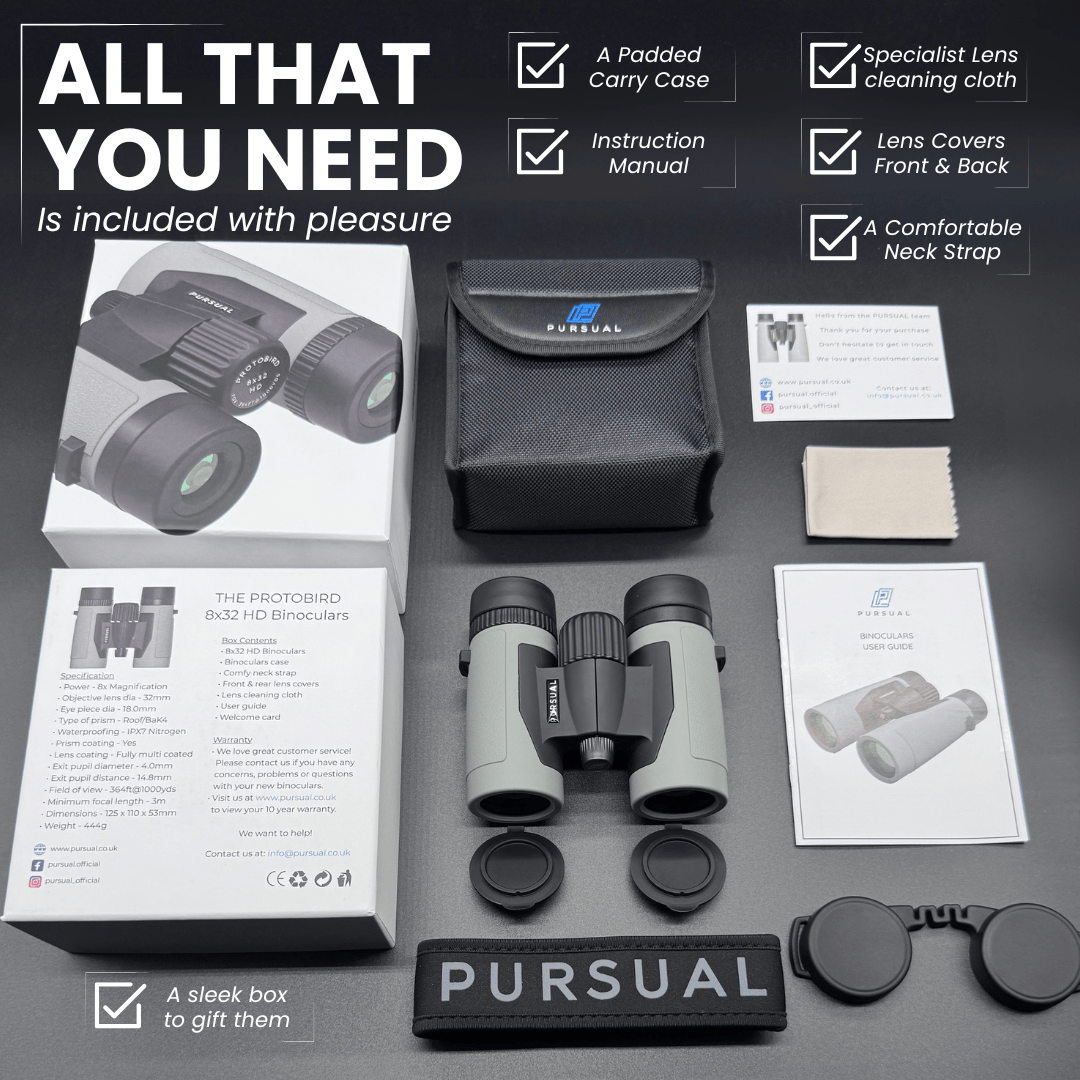 PROTOBIRD 8x32 HD Binoculars in Urban Grey - Pursual