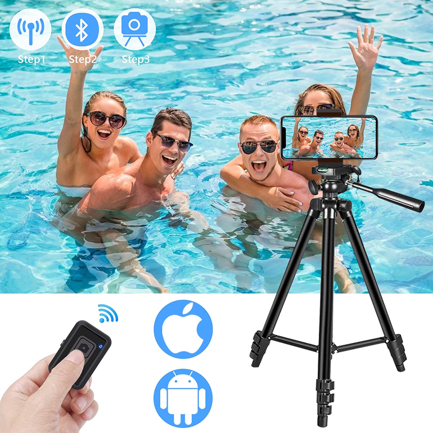 Adjustable Tripod Stand with Phone Holder & Bluetooth Remote