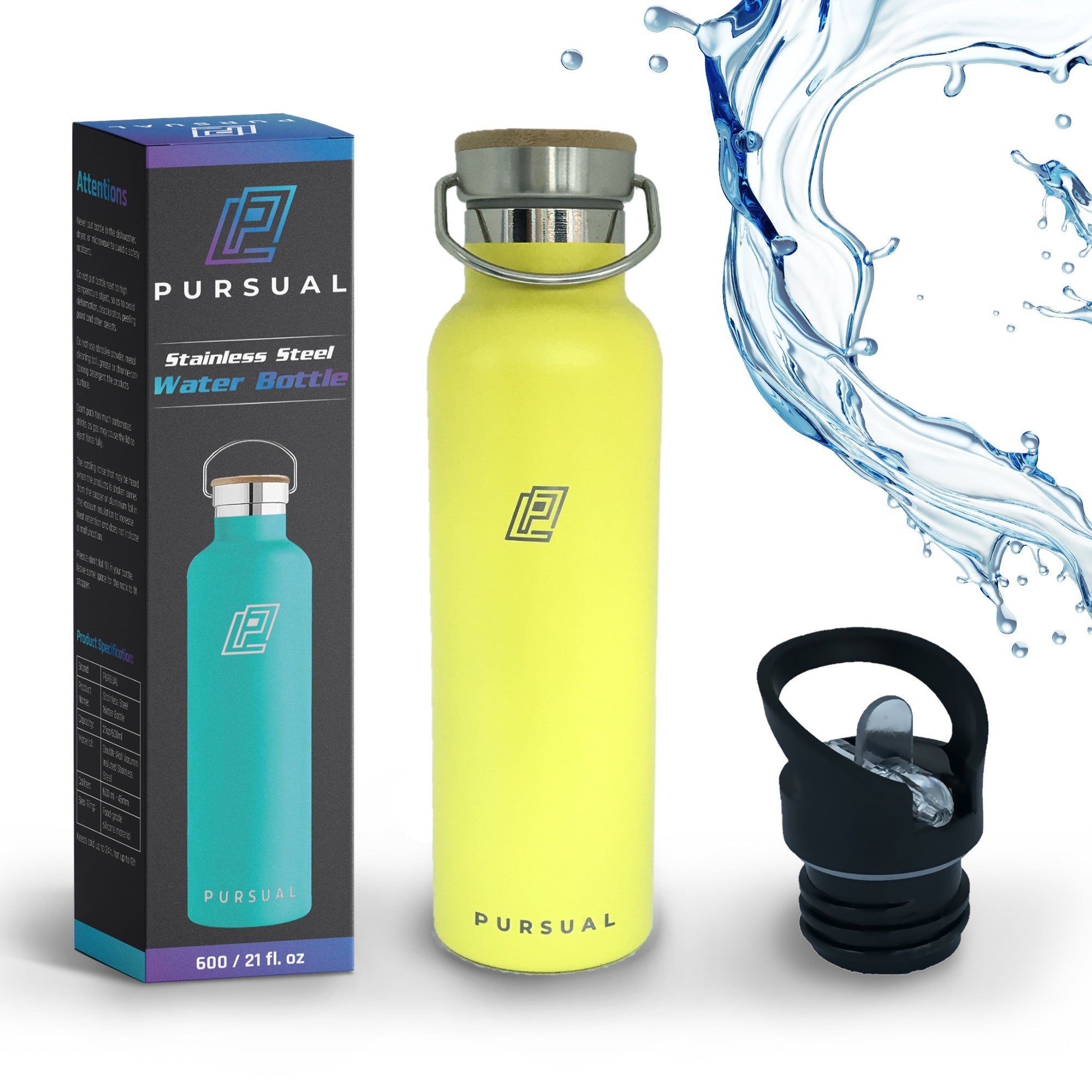Stainless Steel Insulated Water Bottle for Hot & Cold Liquids - Pursual