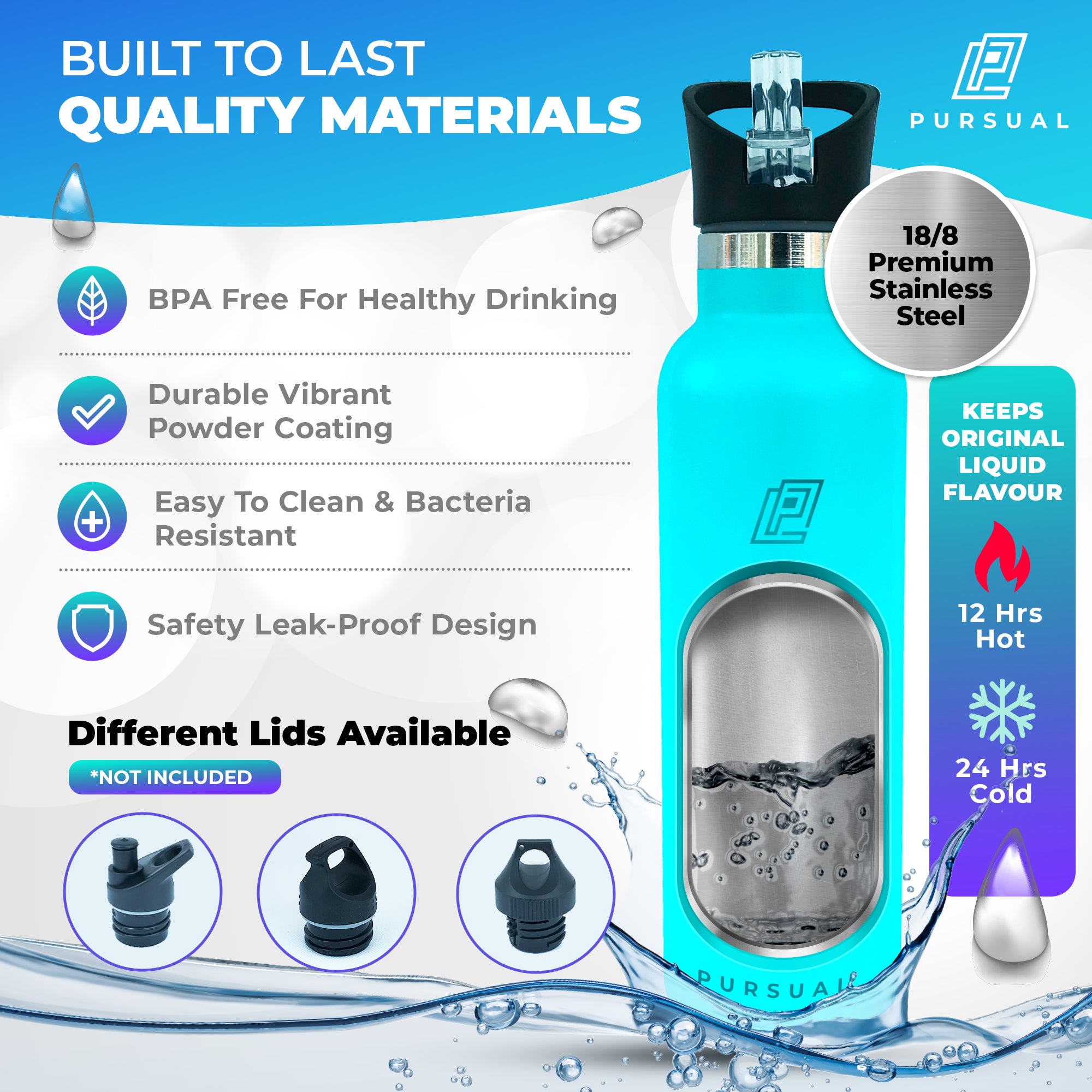 Stainless Steel Insulated Water Bottle for Hot & Cold Liquids - Pursual