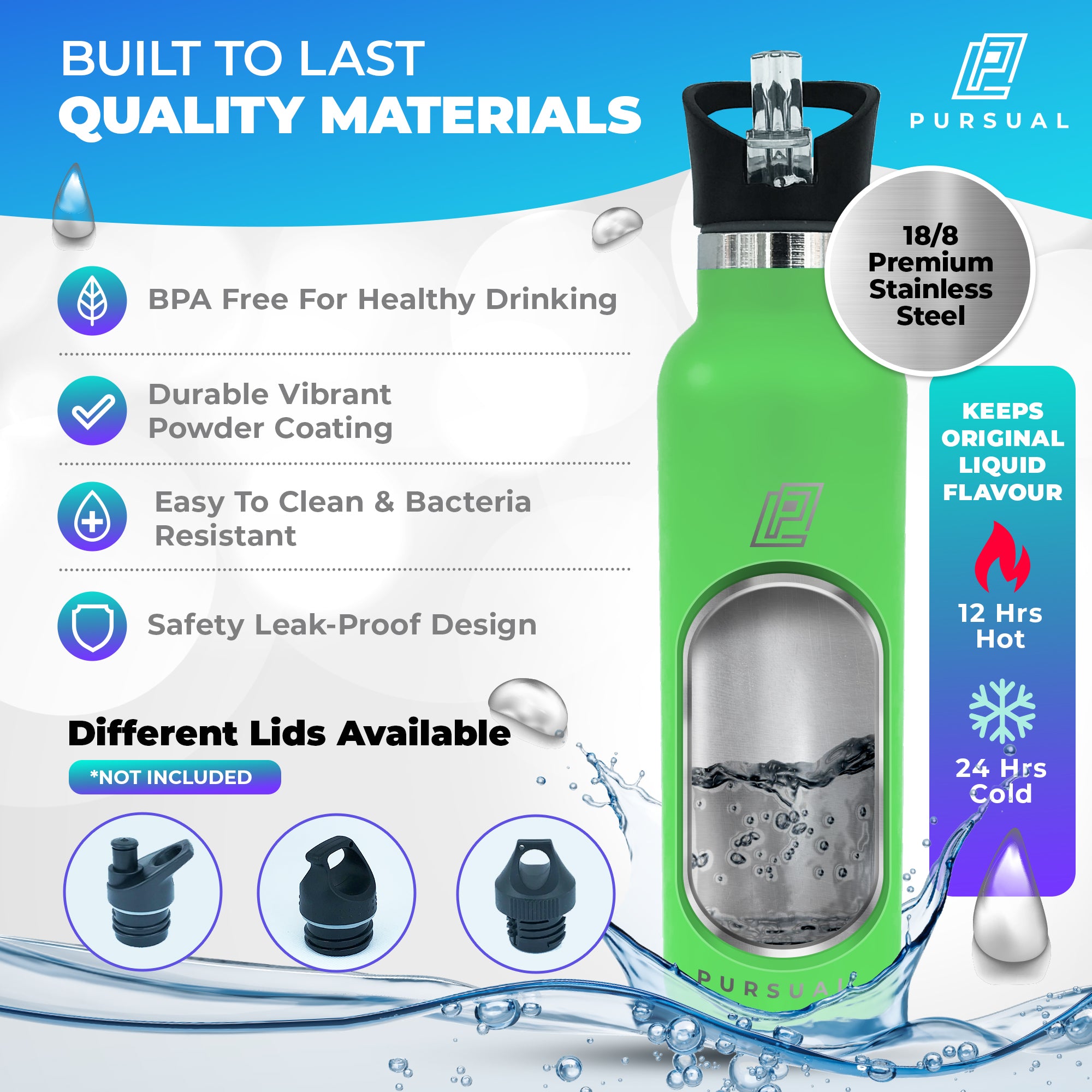 Stainless Steel Insulated Water Bottle for Hot & Cold Liquids - Pursual