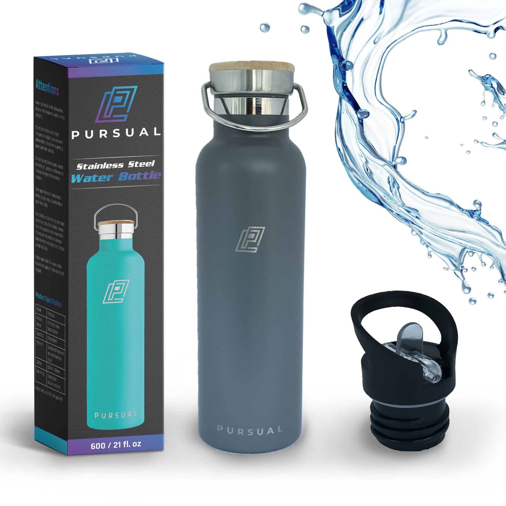 Stainless Steel Insulated Water Bottle for Hot & Cold Liquids - Pursual