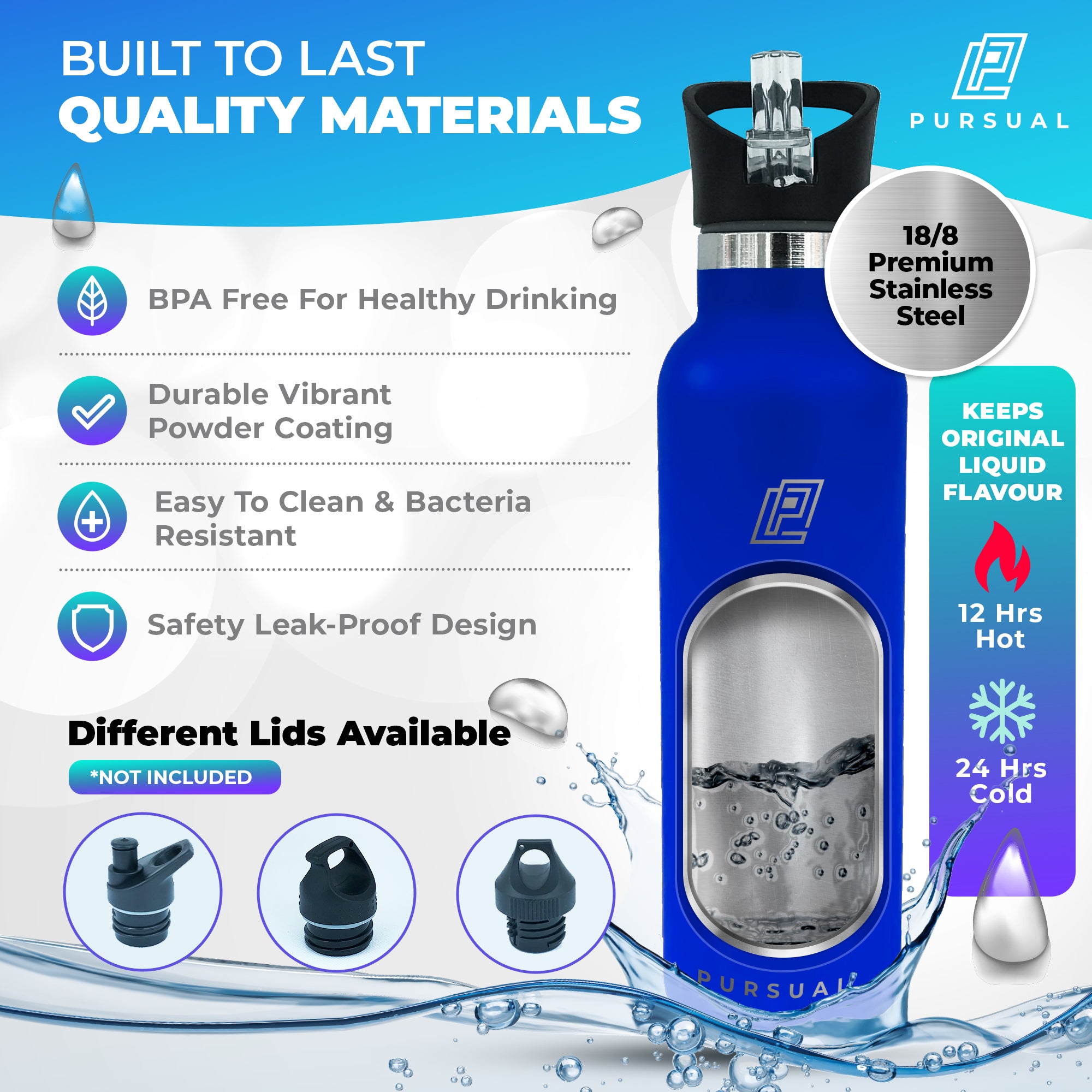 Stainless Steel Insulated Water Bottle for Hot & Cold Liquids - Pursual