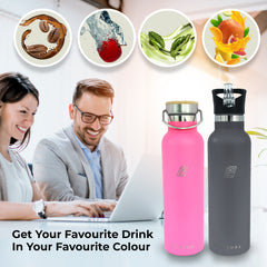 Pursual insulated stainless steel water bottles in pink and grey