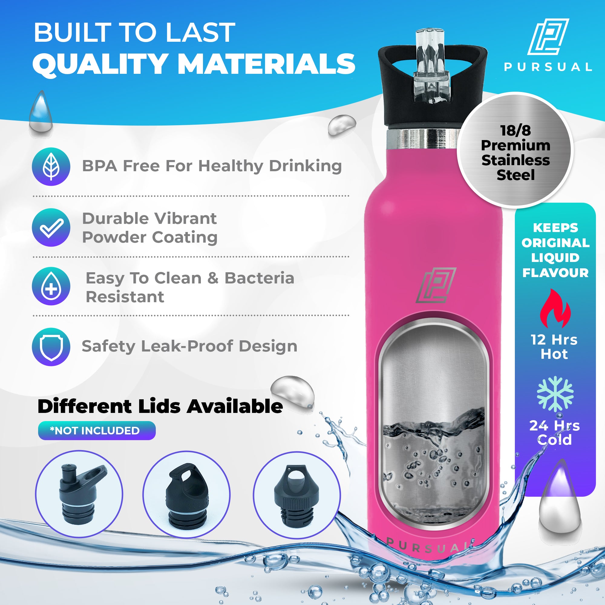 Stainless Steel Insulated Water Bottle for Hot & Cold Liquids - Pursual