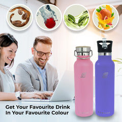 Pursual insulated stainless steel water bottles in pink and purple